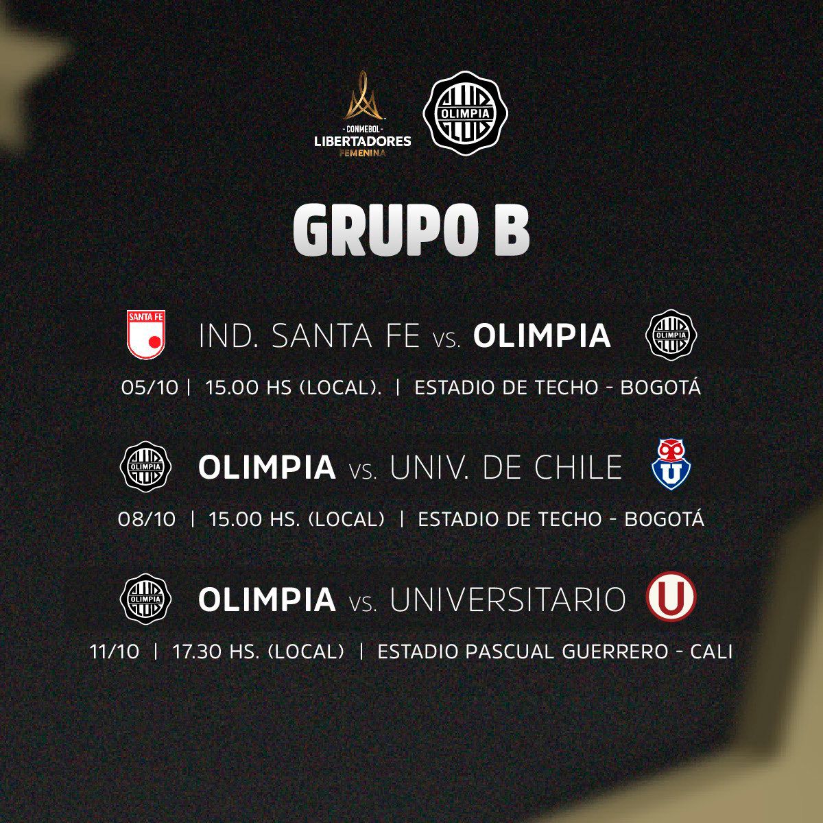 Las chicas de Olimpia debutarán el 5 de octubre en la Copa Libertadores