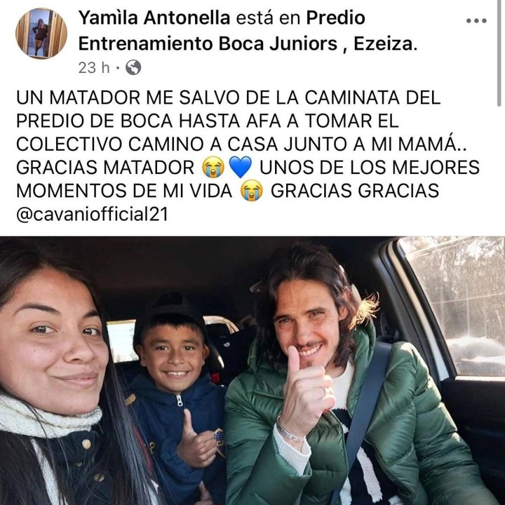 El enorme gesto de Edinson Cavani con un jugador de las inferioes de Boca Juniors y su madre